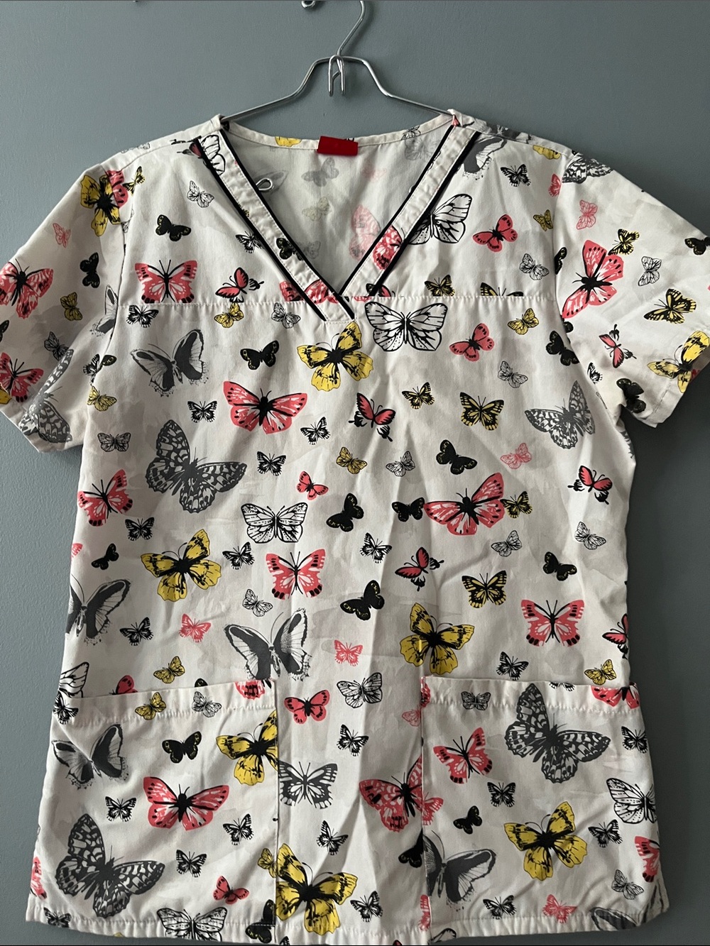 Dickies White Butterfly Print Pajama Top - Pink, Yellow, Black